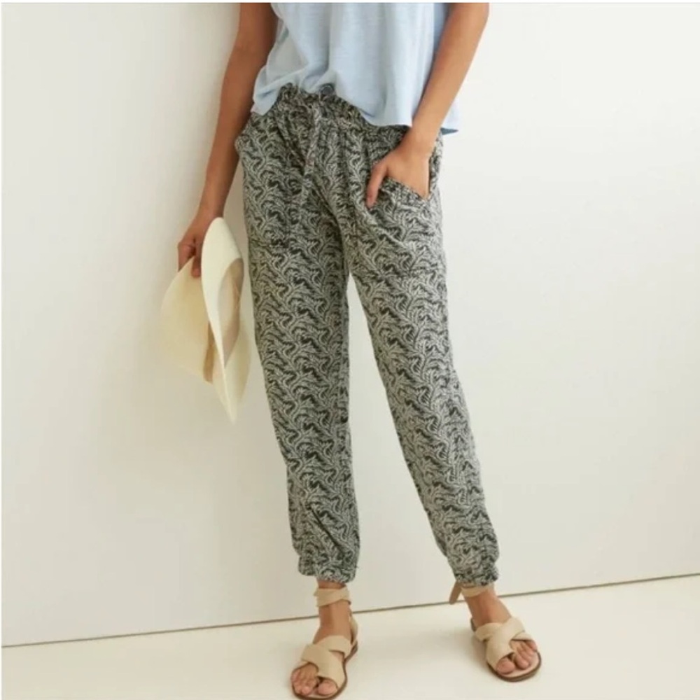 ANTHROPOLOGIE Rhys Utility Linen Blend Abstract Printed Joggers XS boho artsy